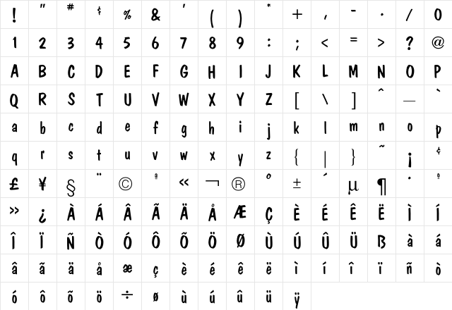 Dom Casual  glyph index