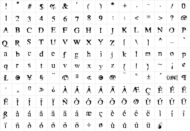 Moonshine Regular  glyph index