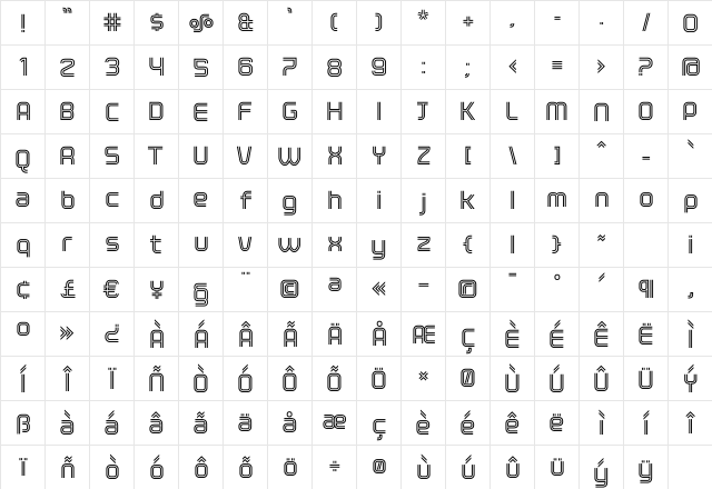 ClickBold Regular  glyph index