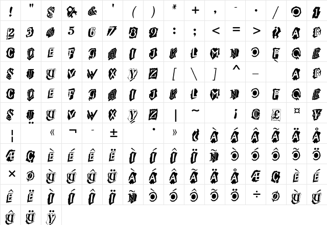 Montage Std Regular  glyph index