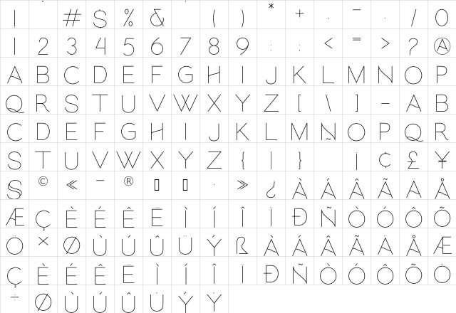 hellogalleriasans Regular  glyph index