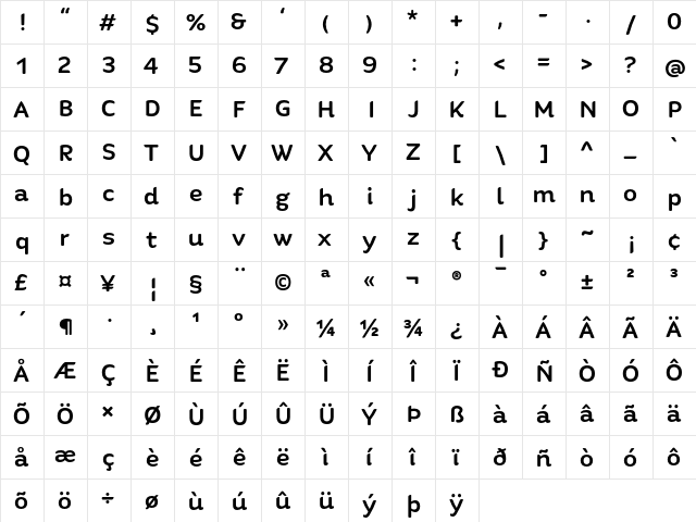 Quenda Medium  glyph index