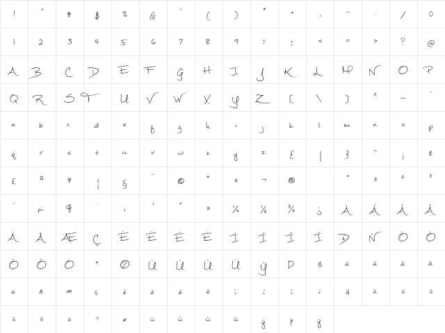 Mathilde Regular  glyph index