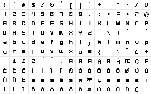 Bixby DB Regular  glyph index