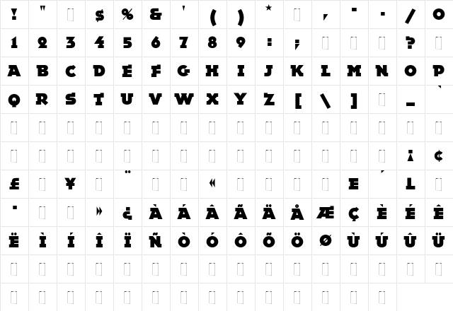 Epokha Regular  glyph index