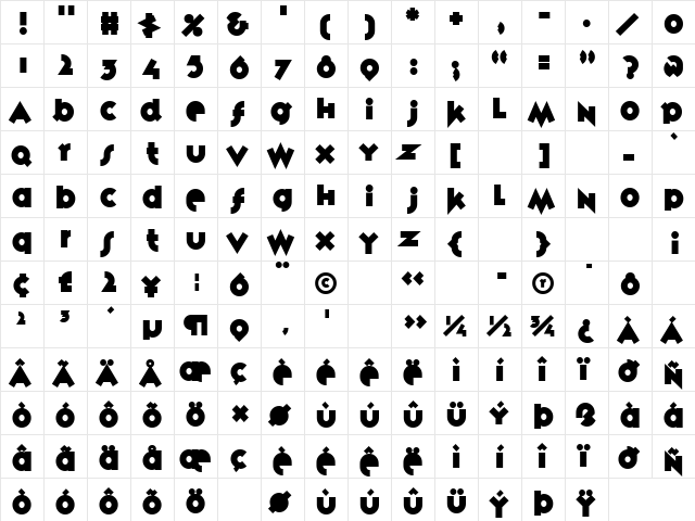 VariexBold Regular  glyph index