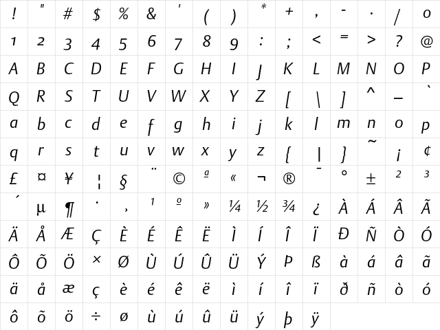 DTLArgoST LightItalic  glyph index