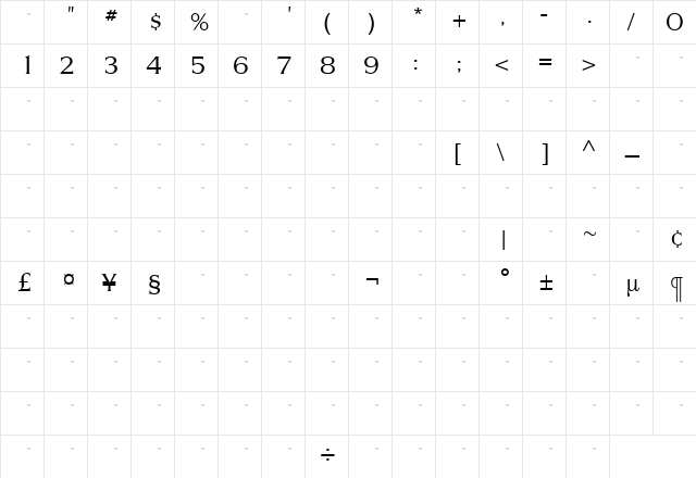 SilveradoLightTab Roman  glyph index