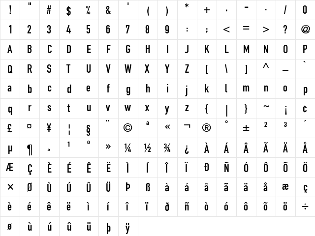 DINEngschrift-Alternate Regular  glyph index