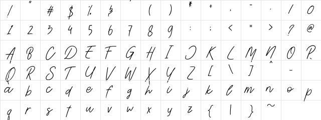 Aesthetik Script Regular  glyph index