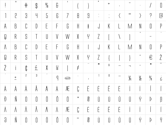Alien League II Expanded Expanded  glyph index