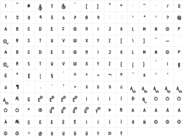 brustoni Regular  glyph index
