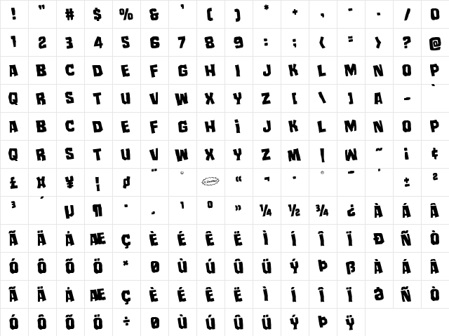 Mister Twisted Rotated Regular  glyph index