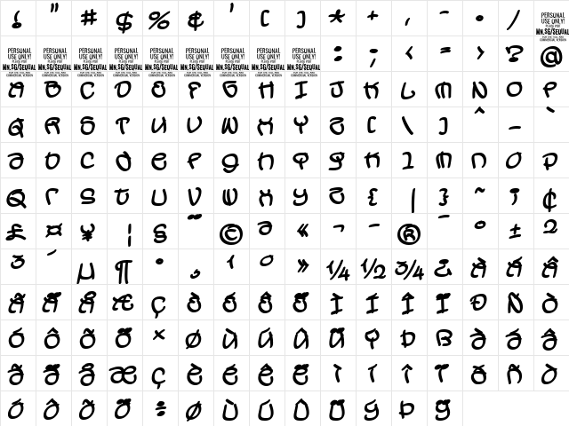 Sequal Regular PERSONAL USE Regular  glyph index