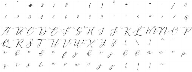 Melinda Script Regular  glyph index