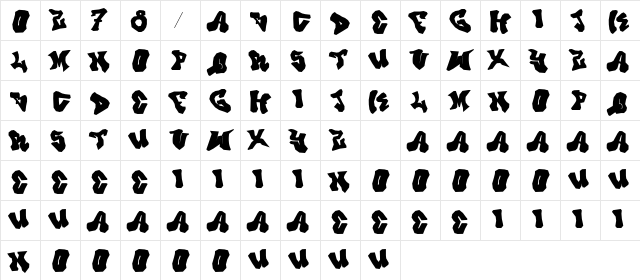 Prince Dub Regular  glyph index