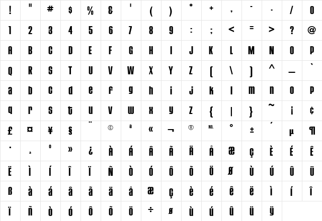HouseGothic BoldThree  glyph index