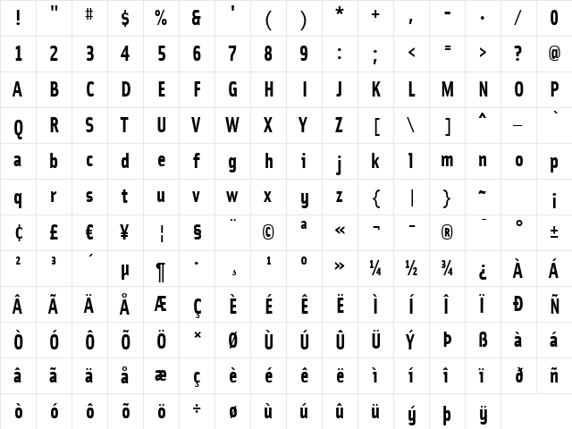 SolexBoldLining Regular  glyph index