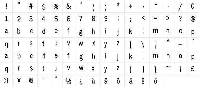 with righteous indignation, aga Regular  glyph index
