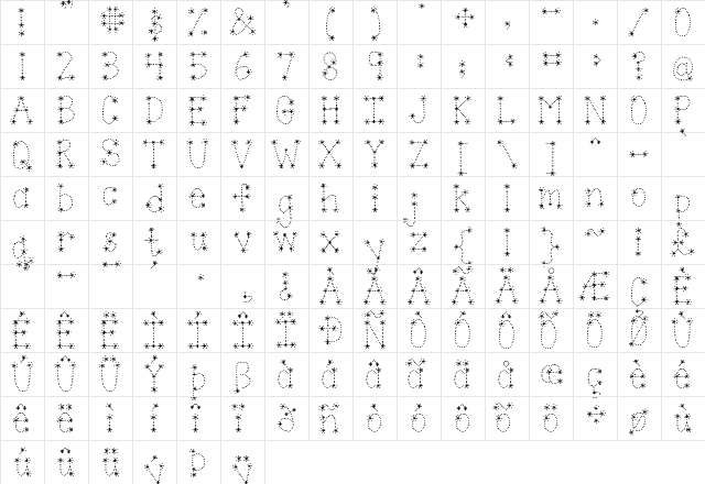 Janda Sparkle and Shine Regular  glyph index