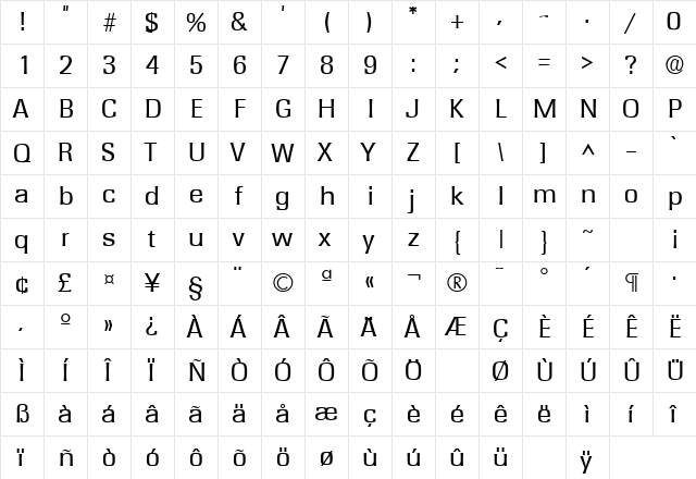 Rochester Regular  glyph index