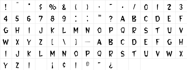 BENNIEA Regular  glyph index