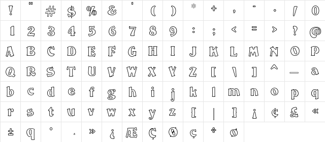 Fancy ExtendedOutline  glyph index