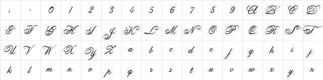 Anglia Script Concise Regular  glyph index