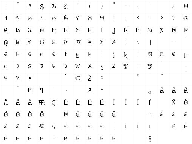 Ringlet Regular  glyph index