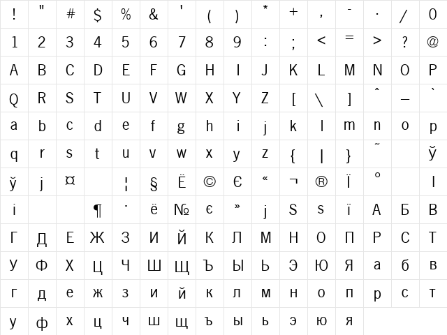 NewsGothic_A.Z_PS Normal  glyph index