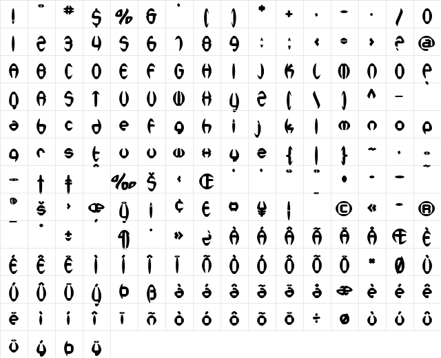SF Synthonic Pop Bold  glyph index