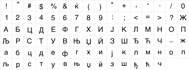 CSwiss Regular  glyph index