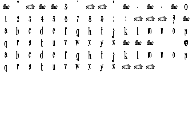 Mr.Wilson Regular  glyph index