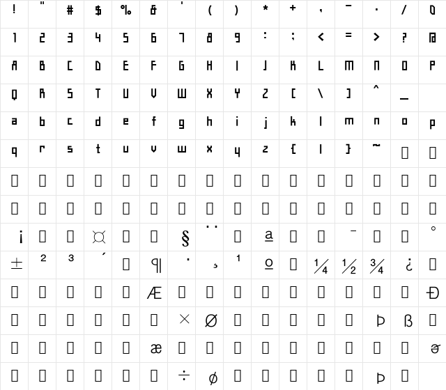 HYShortSamul-Medium Regular  glyph index