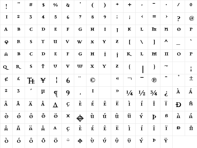 MasonSuper Bold  glyph index