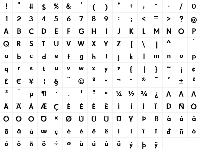 SuperGroteskC Regular  glyph index