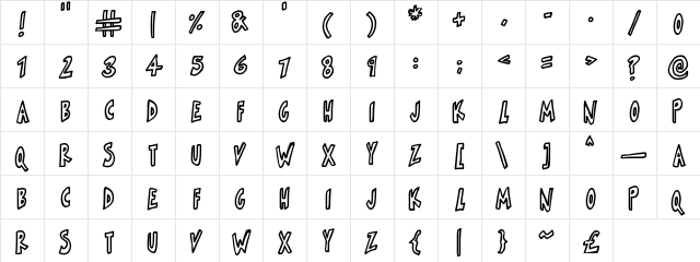Skinnymalink Regular  glyph index
