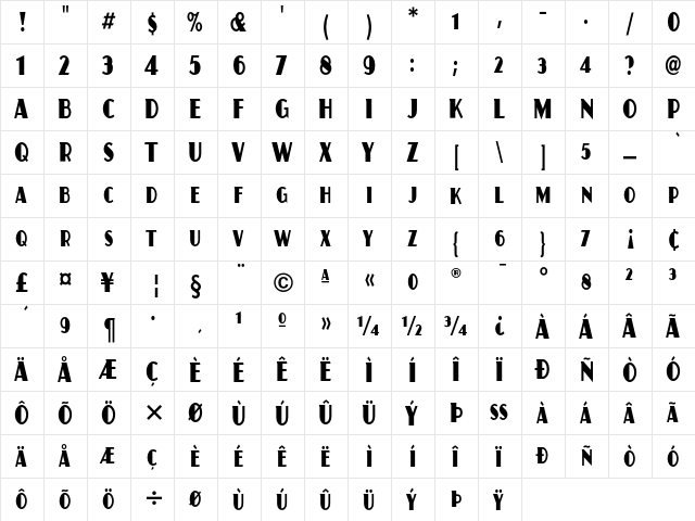 Juanita Condensed ITC Regular  glyph index