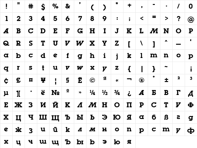 LugaBookAd SemiBold  glyph index