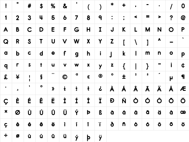 Report Bold  glyph index