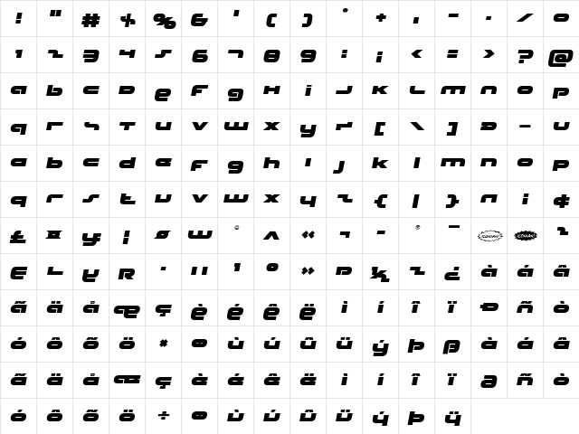 uni-sol Semi-Italic Semi-Italic  glyph index