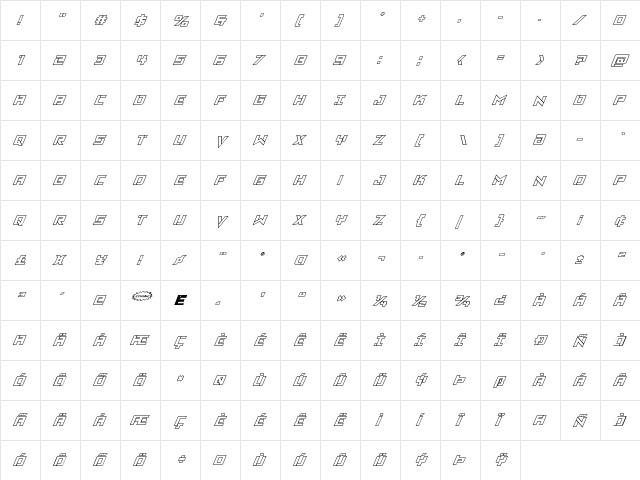Viking Squad Outline Italic Outline Italic  glyph index
