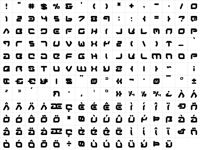 Airstrip One Bold Bold  glyph index