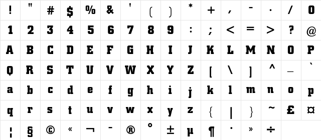 ColiseumBlackC Regular  glyph index