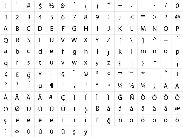 STVMyriad Normal  glyph index