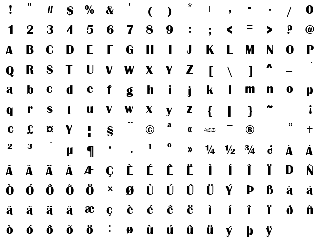 Scotsdale Regular  glyph index