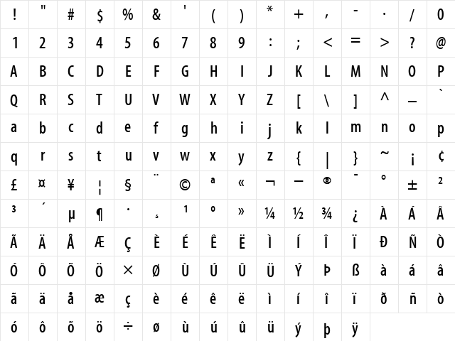 AdobeCorporateIDMyriadPackage Roman  glyph index