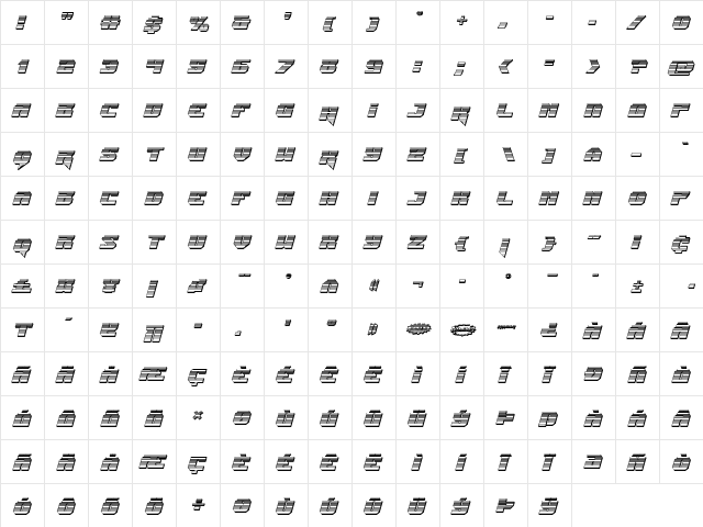 Jumpers Chrome Italic Italic  glyph index