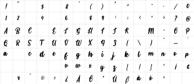 Hanastly Regular  glyph index