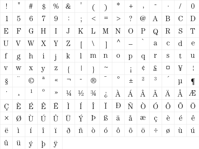 ITC Century Std Light  glyph index